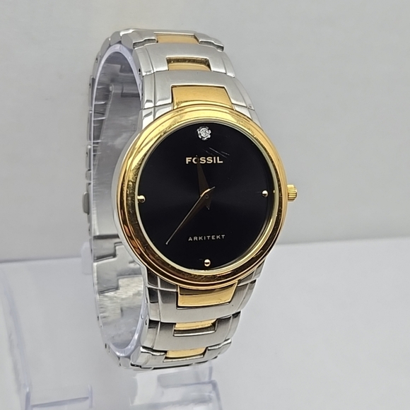 Mens Fossil Arkitekt Watch Black Diamond Dial Gold Silver Two Tone New Battery - Picture 4 of 11